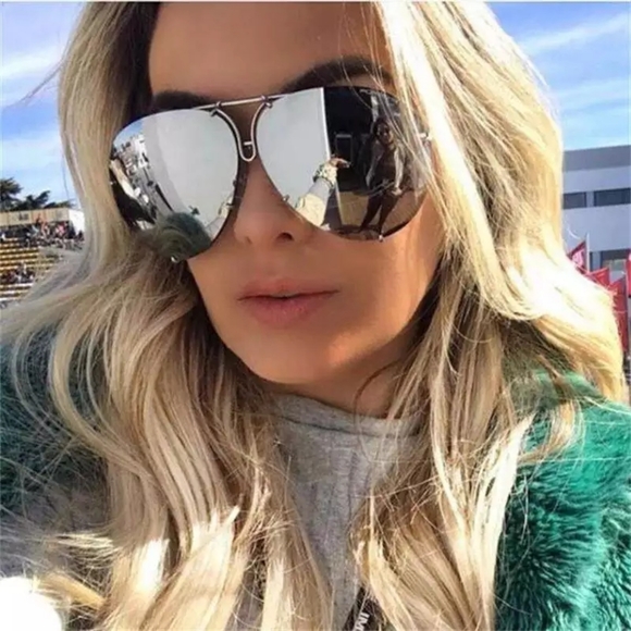 New Oversized Aviator Sunglasses Mirrored - Picture 2 of 4